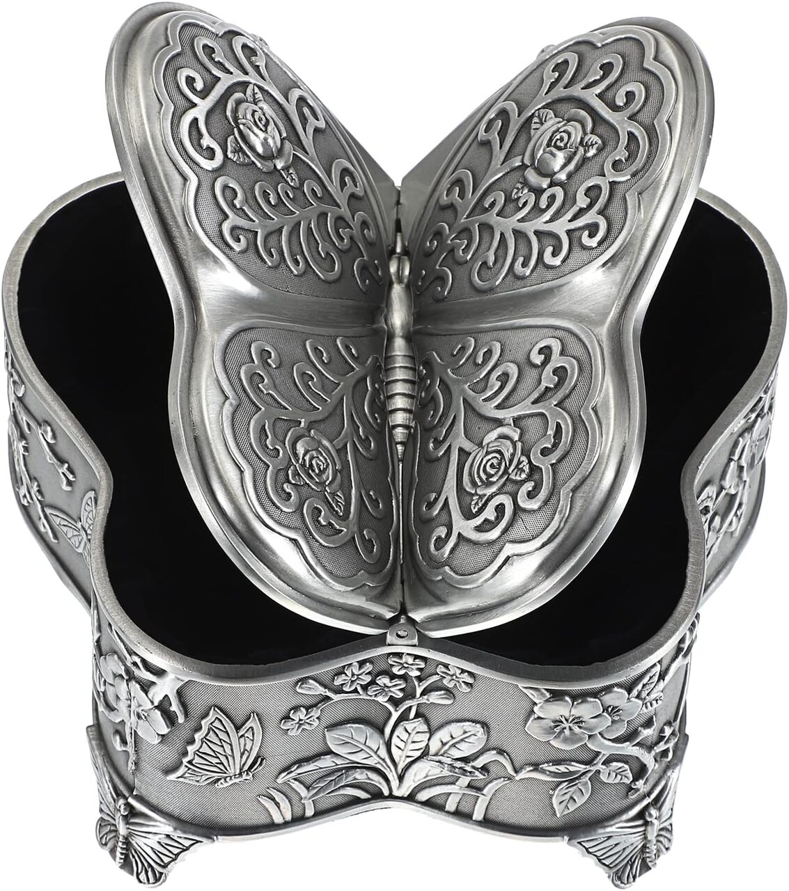 Antique Metal Jewelry Box Butterfly Shape Jewelry Organizer Vintage Trinket Storage Box Treasure Chest Ring Holder Earrings Necklace Storage Box Decorative Metal Box for Girls Women, Large